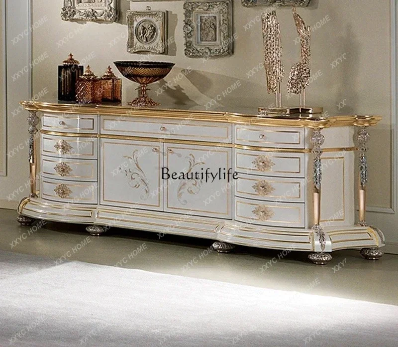 

yj21 European-style solid wood dining side cabinet, villa storage bowl wine cabinet, luxury French designer model