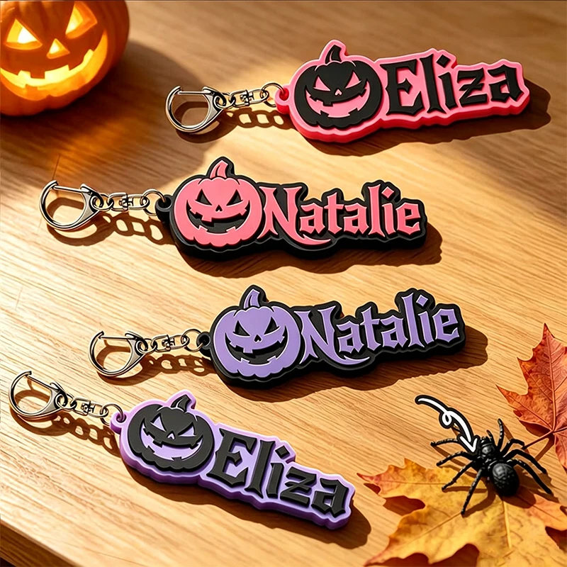 Personalized Halloween Pumpkin Acrylic Keychain Custom Name Keyring Letter Bag Accessories Charm Customized Tag Text Key Chain