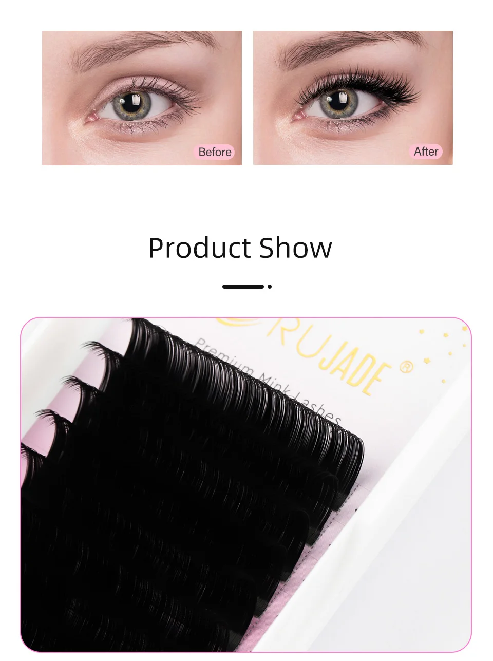 RUJADE Russische Volumen-Wimpernverlängerungen C CC D DD Künstliche Wimpern Korea Matt Schwarz Weiche Seiden-Wimpernverlängerung Einzelne Wimpern – Detail 14