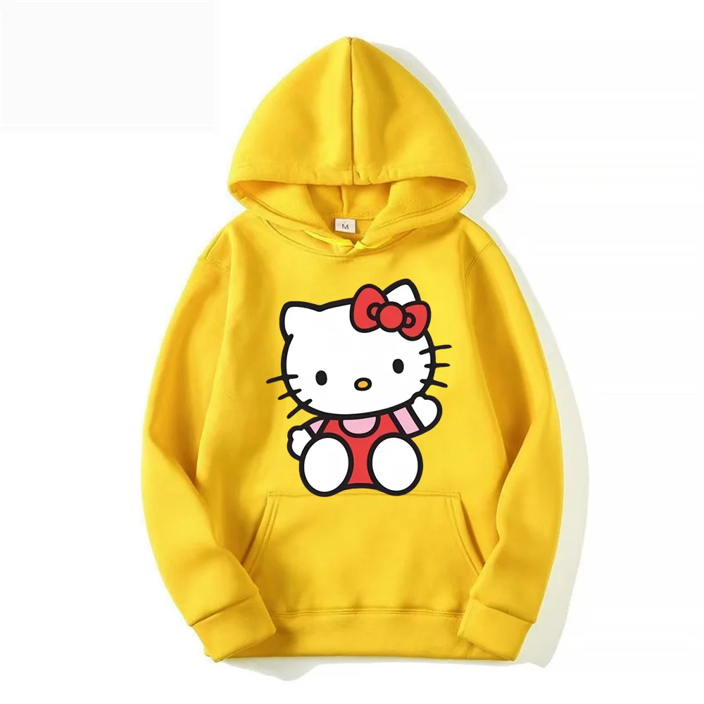 2024 New Cartoon Hello Kitty Men Women Print High Quality Boys And Girls Fleece Hoodies Parent-Child Clothing Pullover Tops