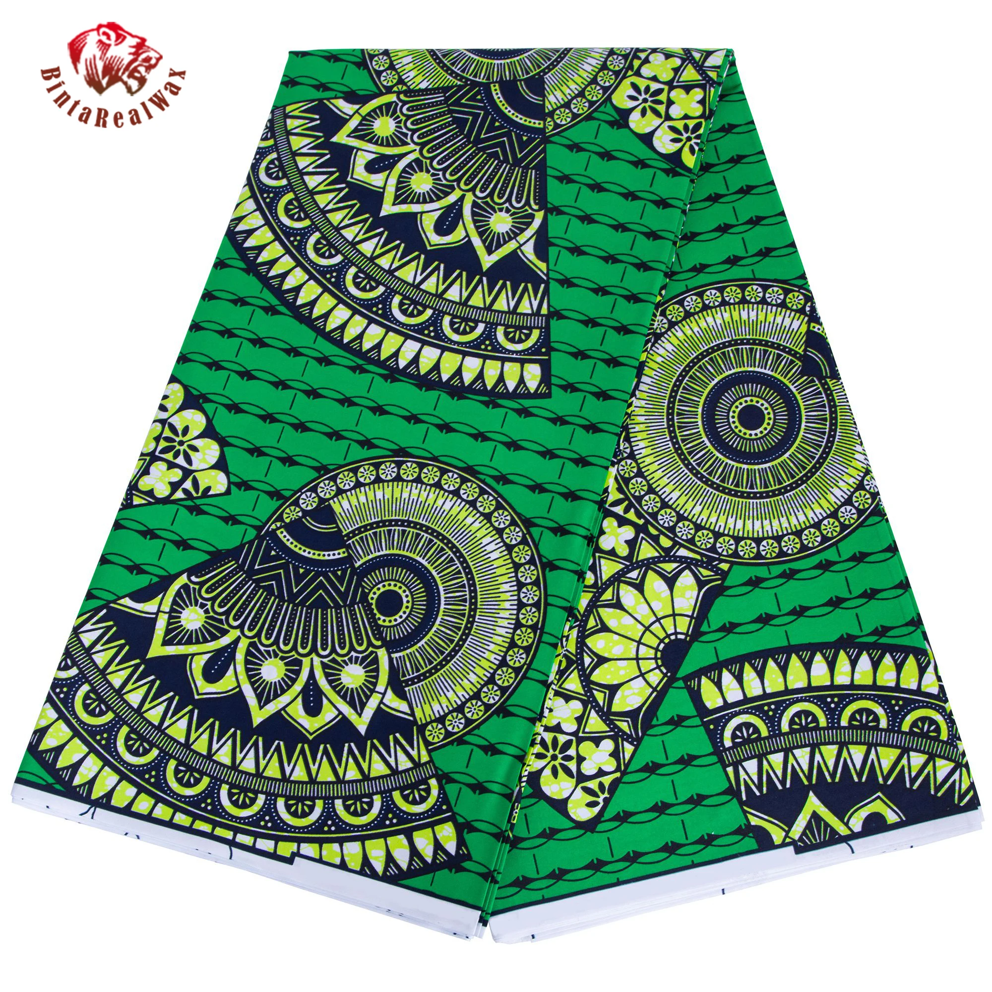 

African Wax Print Fabric Green Geometric Circle Floral Pattern Cotton Linen Textile for Dress Clothing Home Decor FP6702