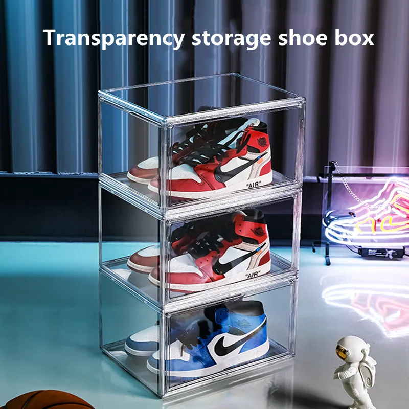 Clear Double Open Door Shoe Box Household Living Room Dustproof Thickened Bag Shoe Cabinet High Heels Sports Shoes Storage Box