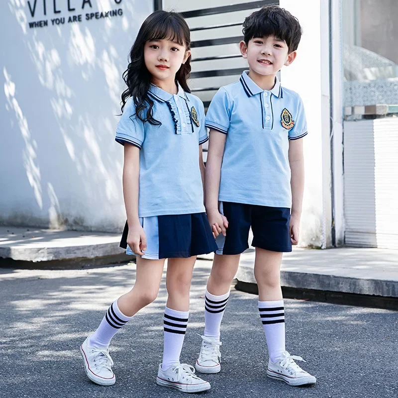 Children Korean School Uniform Kindergarten Primary 100-180Cm Boy Girl Summer Casual Shorts Skirt Suits Children's Set 2022 New