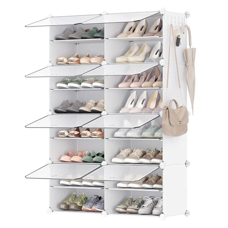 

Shoe Rack Organizer, 8Tier Shoe Storage Cabinet for Closet and Entryway, Holds 32 Pairs of Shoes, Adjustable, Cloud White and T