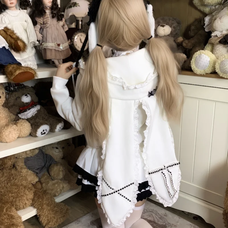 Subculture Y2K Rabbit Ear Short White Cardigan Jackets Slim Fit  Halter Short Sleeve T-Shirt Cake Half Skirt Set Womens Outfits