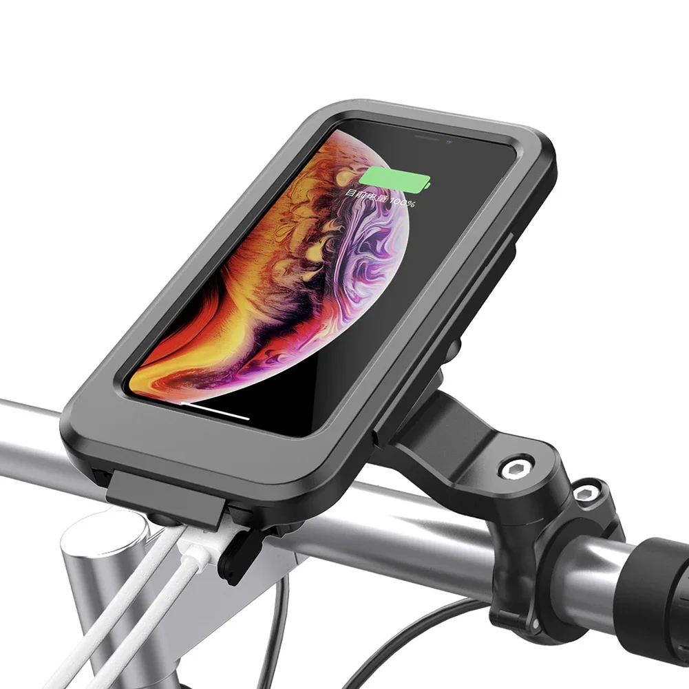 Supporto per cellulare impermeabile ricarica USB caricabatterie Wireless da 15W supporto per telefono cellulare Touch Screen universale per bici