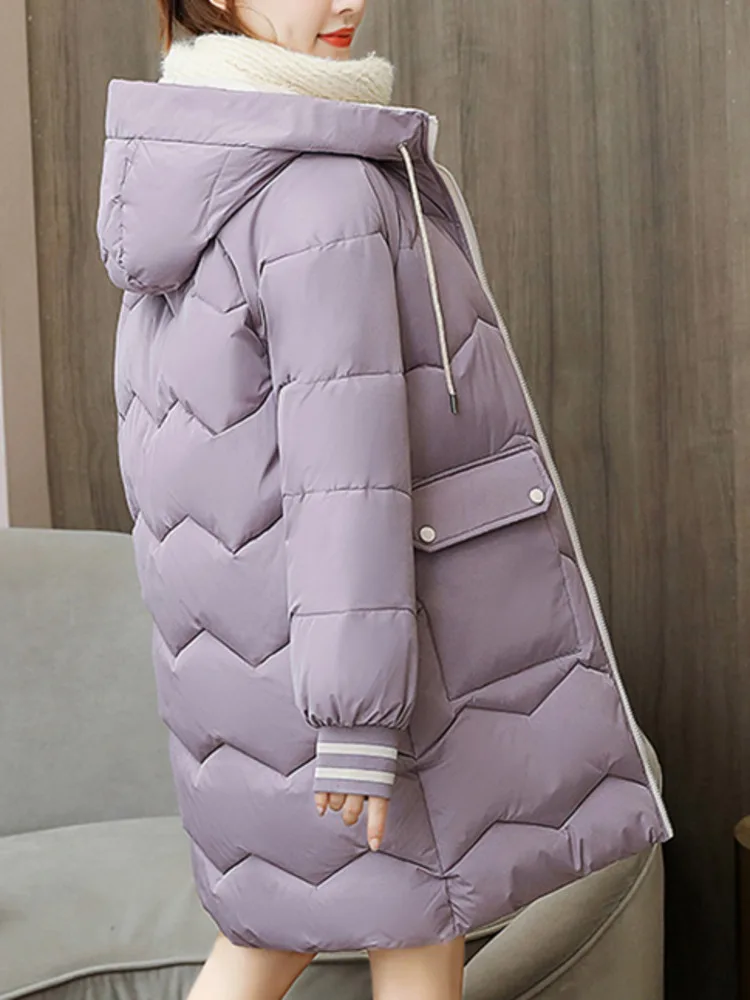 Abrigo largo de algodón con capucha para mujer, parka gruesa y cálida, abrigo informal a prueba de viento, novedad de invierno