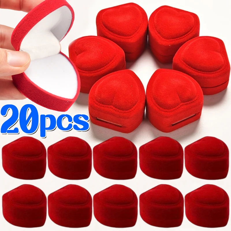 Flocking Red Heart Shape Ring Boxes Jewelry Earrings Display Cases Holder Gift Box Wedding Ring Box Counter Packaging Rings