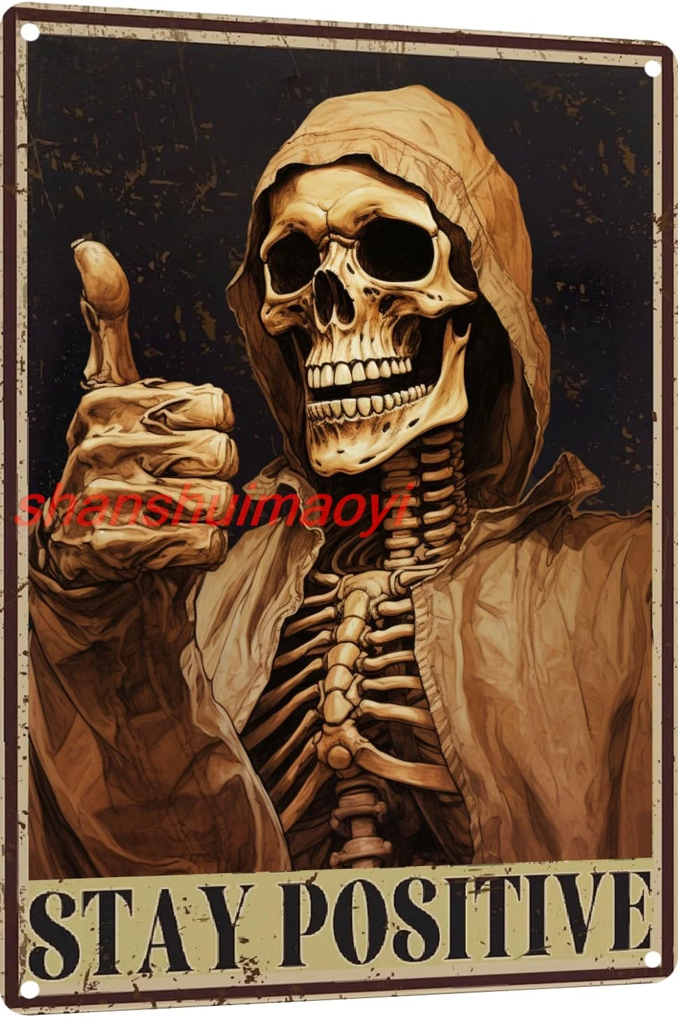 Stay Positive Skull Decor Metal Sign - Funny Creepy Spooky Decor For Goth Grunge Room Wall Decor Halloween decorations, sha sign