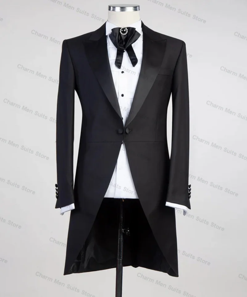 

Black Wedding Men Suits Set 2 Piece Blazer+Black Pants Trousers Groom Tuxedo Custom Made Prom Hi-Lo Jacket Dress Coat