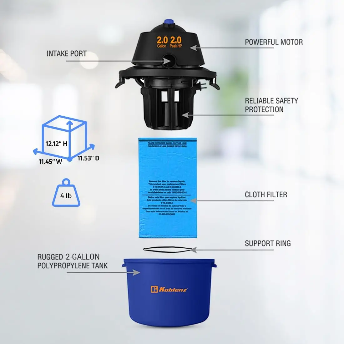 WD-2L Wet Dry Vacuum Cleaner, Portable, 2.0 Gallon/2.0 HP Powerful Vacuum Cleaner And Blower For Dry And Wet Messes, Acc