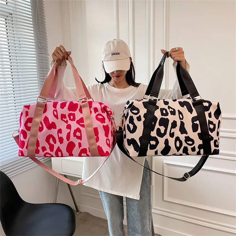 Borsa da viaggio di grande capacità Borsa da viaggio a spalla bagnata e asciutta Borsa da fitness sportiva per il tempo libero Borse da spiaggia con stampa leopardata Zaino da donna