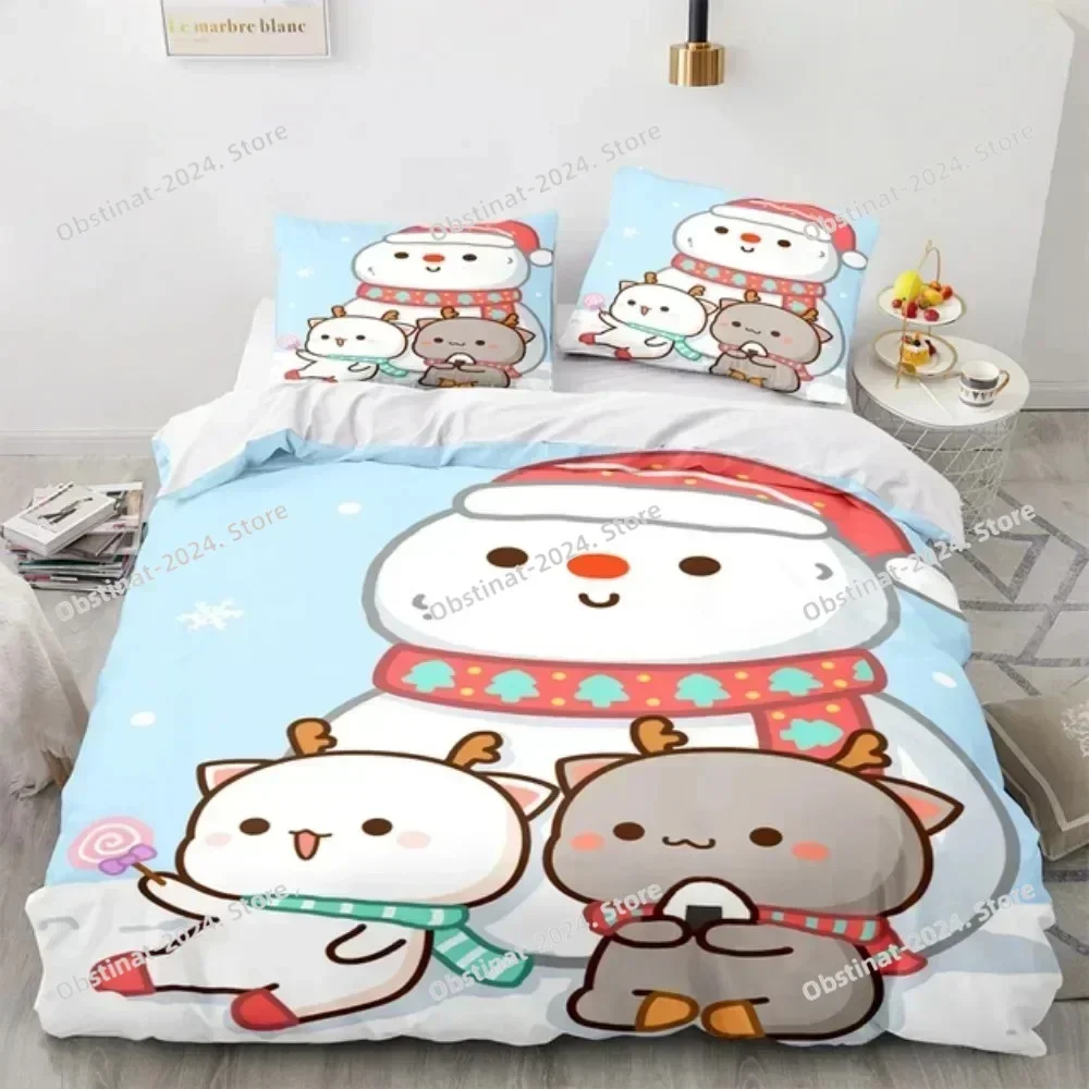 Lovely Peach Cat Bedding Set Cartoon Comforter Sets Double Queen King Twin Full Size Duvet Cover Set Kids Girls White Bed Linen
