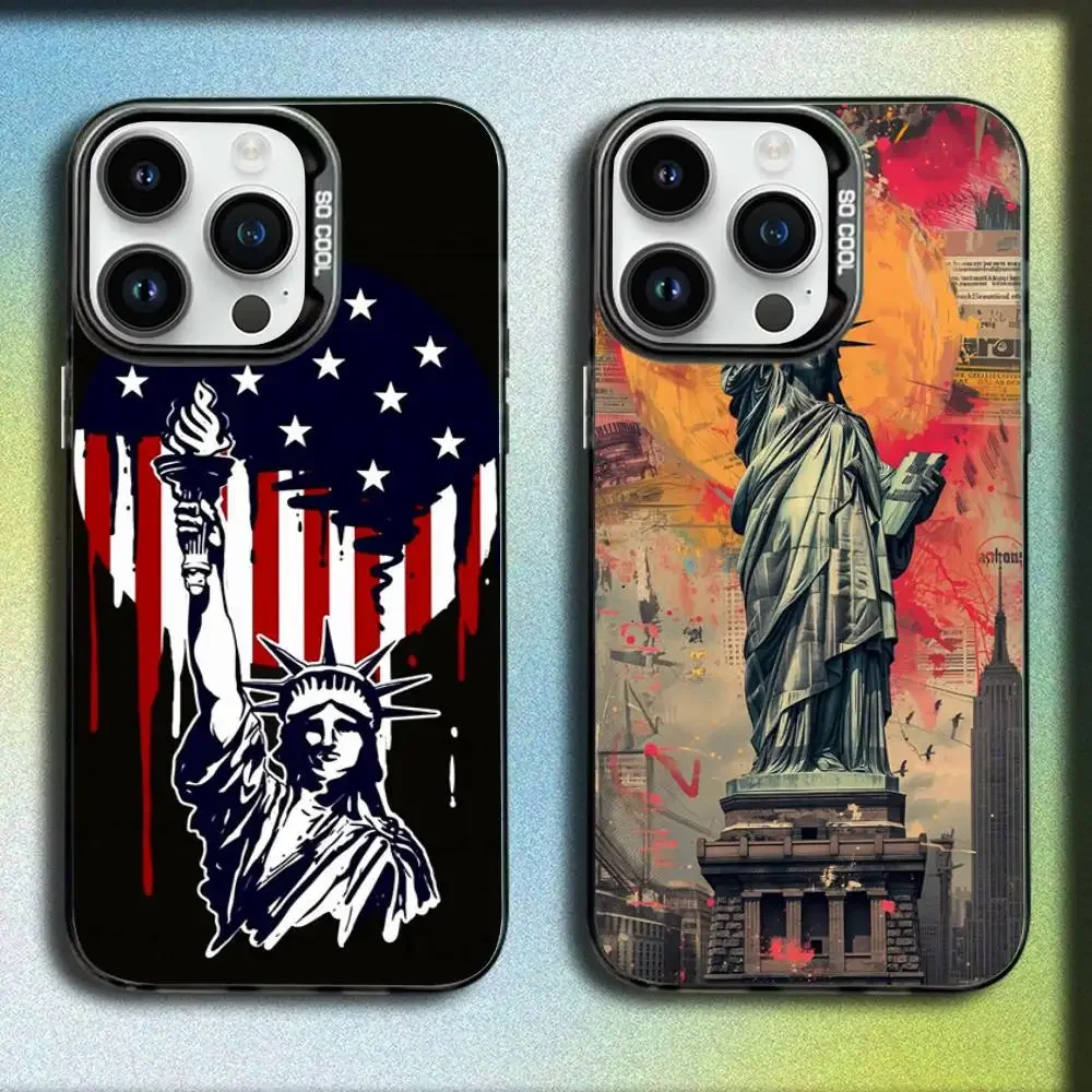 

S-Statue of L-Liberty Phone Case For iPhone 17,16,15,14,13,12,11,Pro,Max,Plus,E,SE4,Air,Mini Black IMD Box