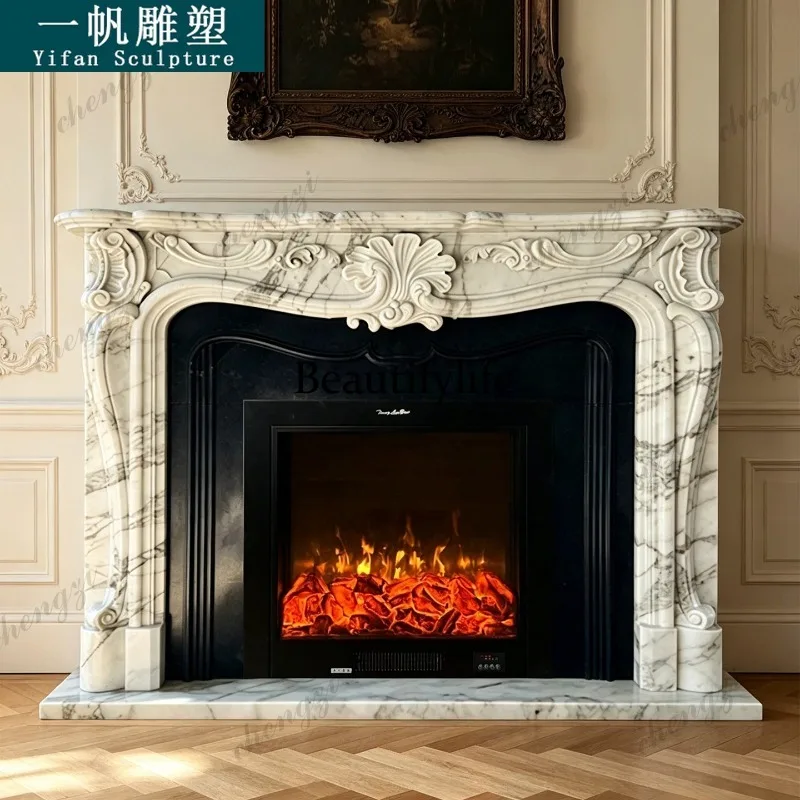 Natural marble fireplace French large white fireplace living room entrance stone carving fireplace cabinet