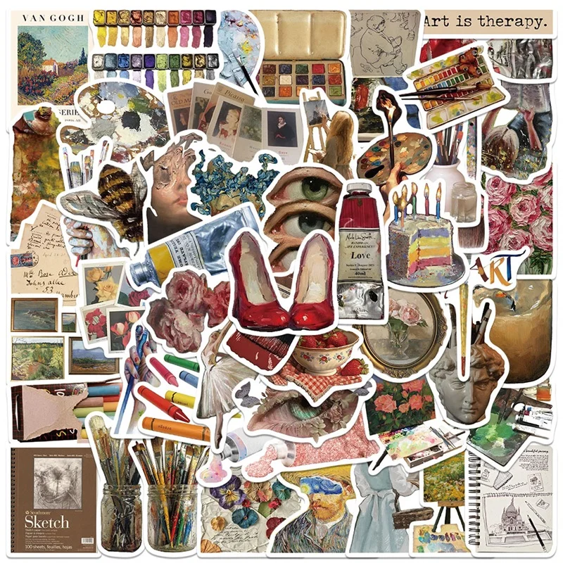 10/30/50PCS INS Watercolor Painting PVC Sticker Aesthetic Decoration Scrapbooking Stationery Supplies DIY Hand Accounting