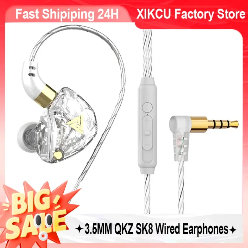 QKZ SK8 3.5MM AUX Wired Earbuds Deep HIFI Bass In Ear Headphones Noise Isolation Sport Gaming Headset With Call Mic