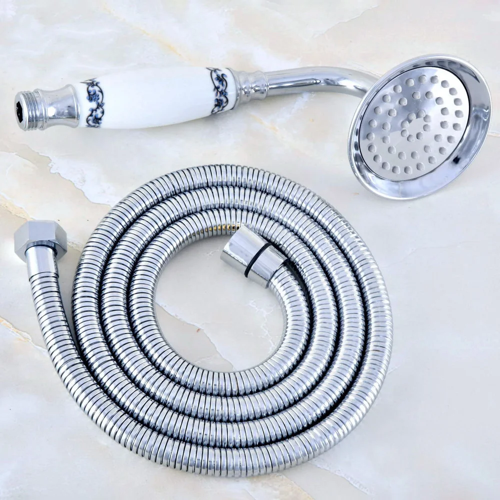 

Polished Chrome Bathroom Shower Hand Spray Ceramic Handheld Shower Head+1.5m Hose Lhh025