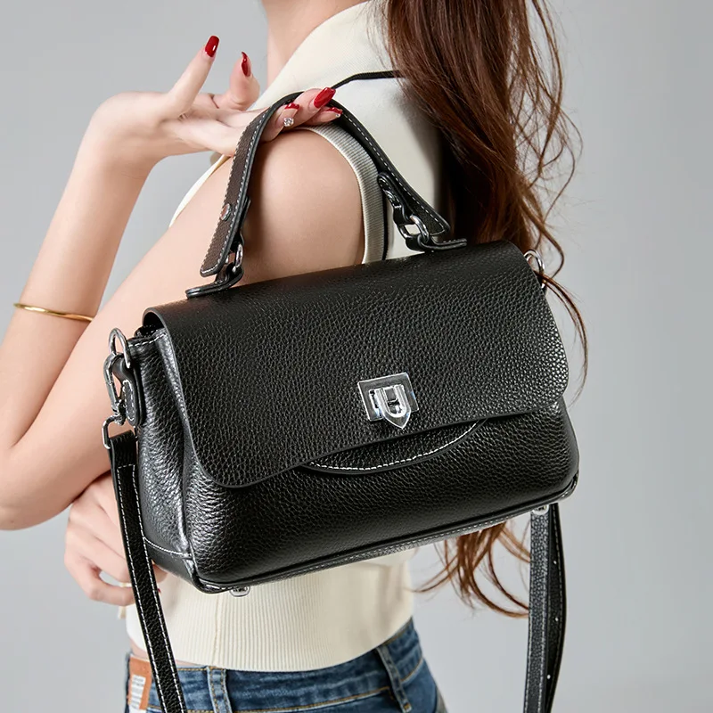 2024 New Women's Genuine Leather Handbag Head Layer Cowhide Multi Compartment Pocket Crossbody Bag Enhance Stylish Shoulder Bag