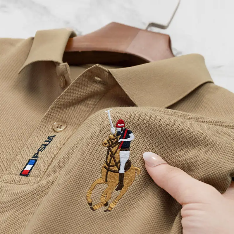 

MentHigh-end Summer Embroidered Stand Collar Cotton Short Sleeve T-shirtPoloMen's Comfortable Business Casual Trendy Brand Fashi