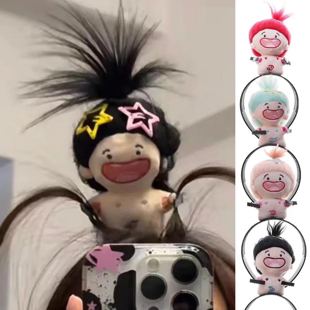 Cartoon Girls Plush Ugly Doll Headband Funny Hair Hoop Women Braided Doll Hair Hoops Face Wash Hairhoops Sweet Hair Accessory