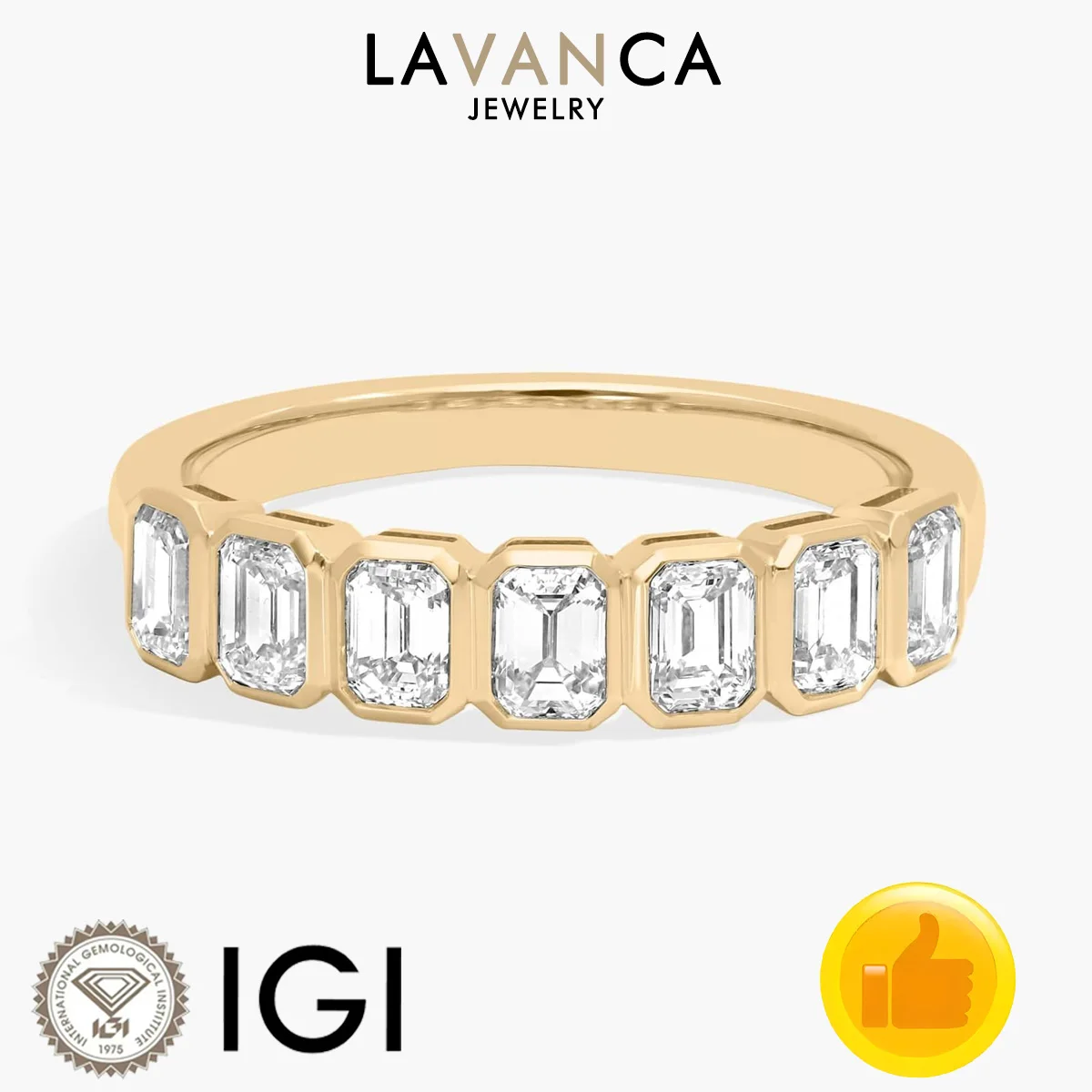 Seven Stone Style Lab Created Diamond Ring Emerald Cut Lab Diamond Ring 9K/14K/18K Solid Gold Bezel Set Diamond Engagement Ring