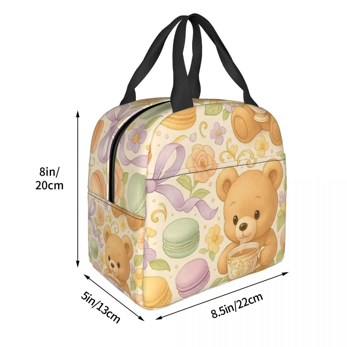 Cute Bear Coffee Dessert Pattern Insulated Lunch Bag for Women Kids Portable Food Boxes Thermal Lunch Box Tote