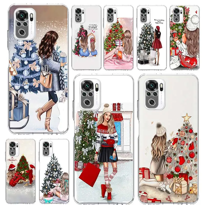 Christmas Art Girl Phone Case Coque For Xiaomi Redmi Note 13 12S 12 11 11S 11T 11E 10 Pro Plus 10S 9 9S 9T 8 8T Global 7 Cover C