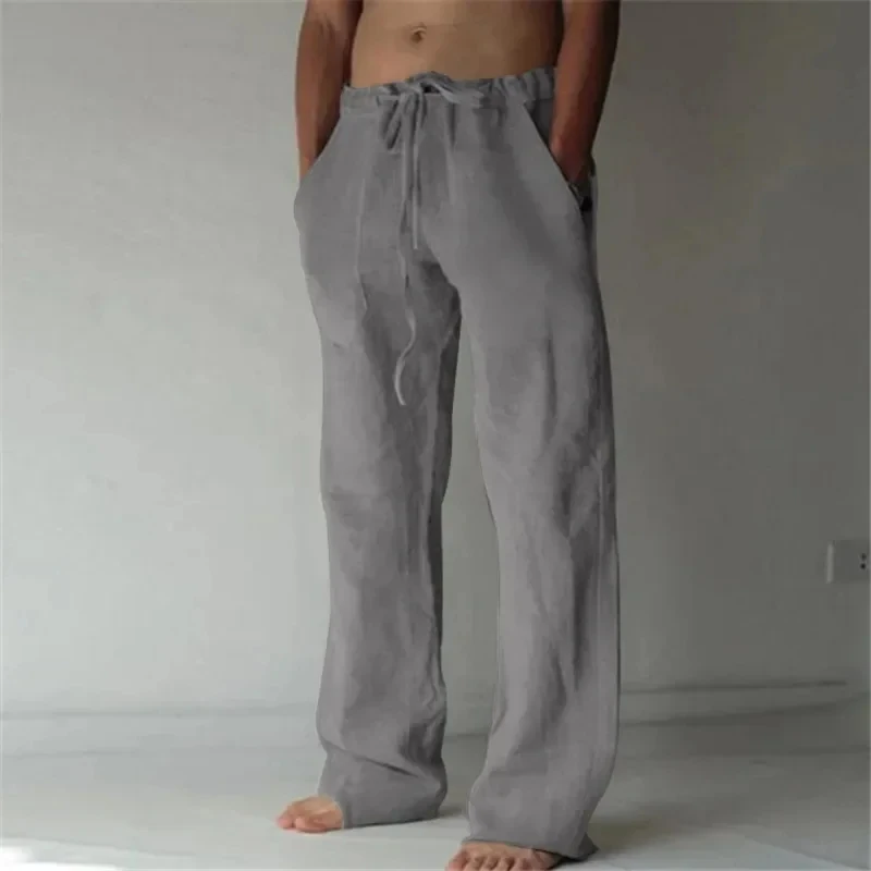 Men's Cotton Linen Pants Male Autumn New Breathable Solid Color Linen Trousers Fitness Streetwear S-4XL image 4