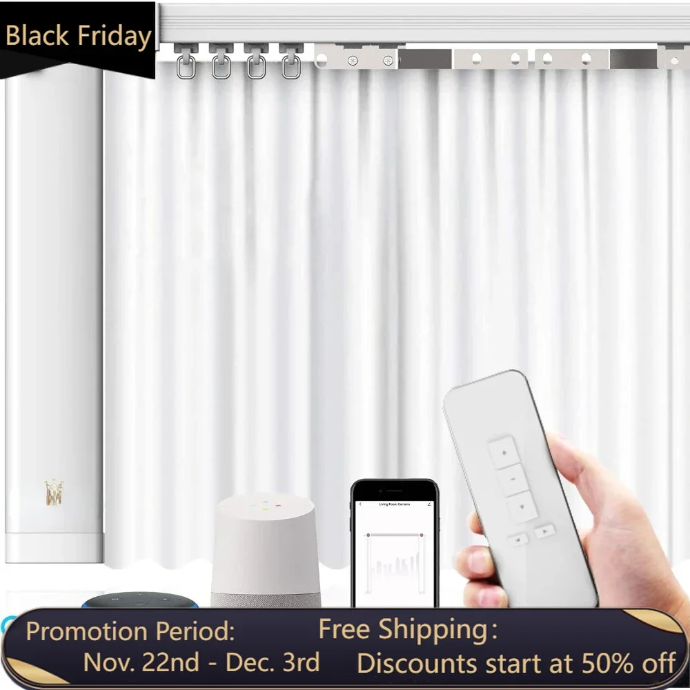 Smart Electric Curtain Track, Motorized motor, Adjustable track length, compatible with Alexa, google, Siri, Apple Watch