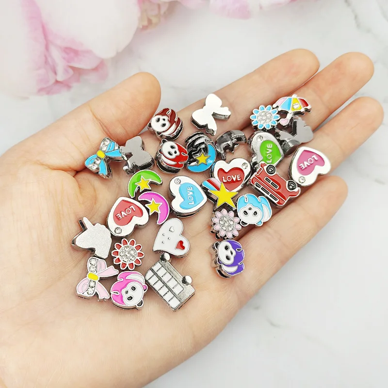 10PC/lot 8MM love Heart strawberry Slide Charm diy slide charms Fit For 8mm Leather Bracelet Necklace Fashion Jewelrys Making