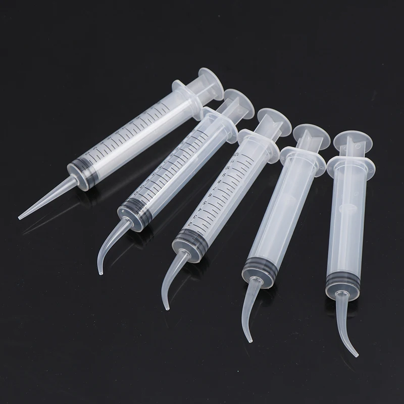 5PCS Disposable Transparent Dental Irrigation Syringe With 12ml Curved Tip Oral Hygiene Tooth Whitening Dentist Instrument