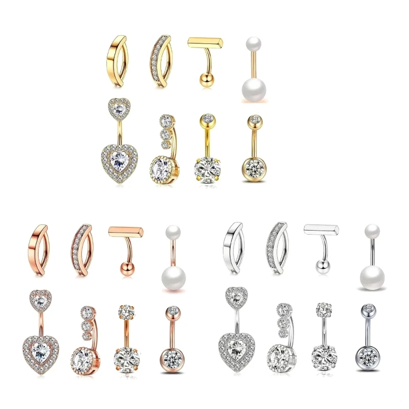 YQ 8pc Belly Button Rings for Women Hypoallergenics Surgical Stainless Steel Belly Rings Clickers Belly Button Piercing Navel