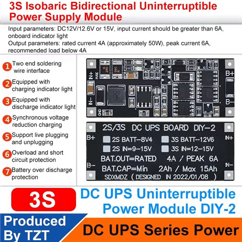 AAAEL-2X DC 12V/15V 50W 4A USV Netzteil Modul Unterbrechungsfreie Power Control Board 3S Lade Step Up Schutz Modul