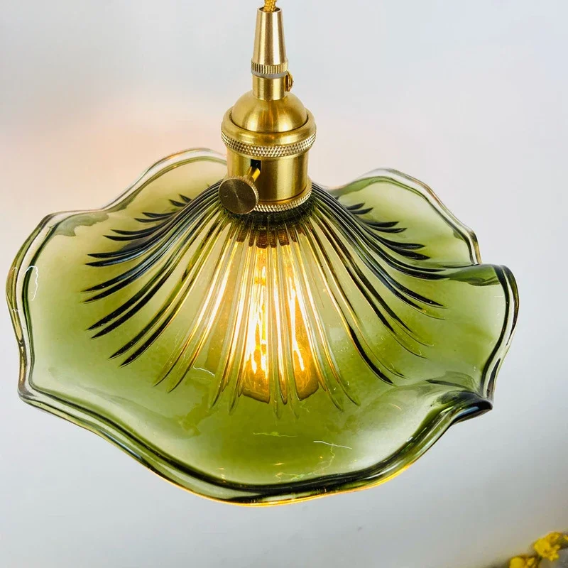 

Nice Retro Nordic Minimalist Pendant Lights Brass Glass Lotus Leaf Pendant Light Balcony Bar Counter Lighting