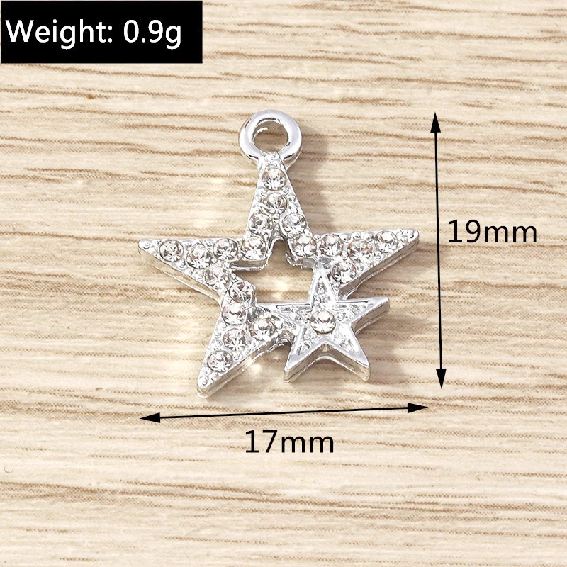 10pcs 17x19mm Cute Crystal Star Charms Pendants for Making Women Fashion Earrings Necklace Bracelets DIY Craft Jewelry Findings