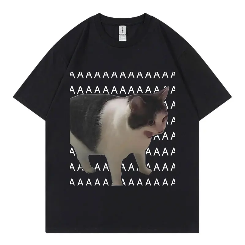 Traurige weinende Katze Lustiges Meme T-Shirt Hochwertige Mode Kurzarm T-Shirts Sommer Lässige reine Baumwolle Übergroße T-Shirts Unisex