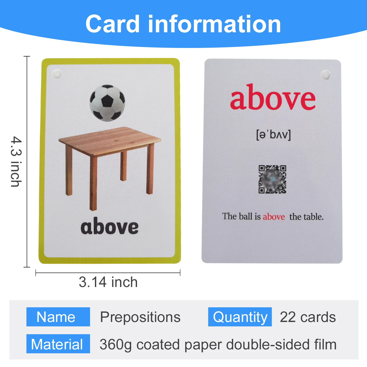 22Pcs English Prepositions Flashcards for Toddlers & Baby Spatial Concepts Montessori Educational Cards Classroom Teaching Tools