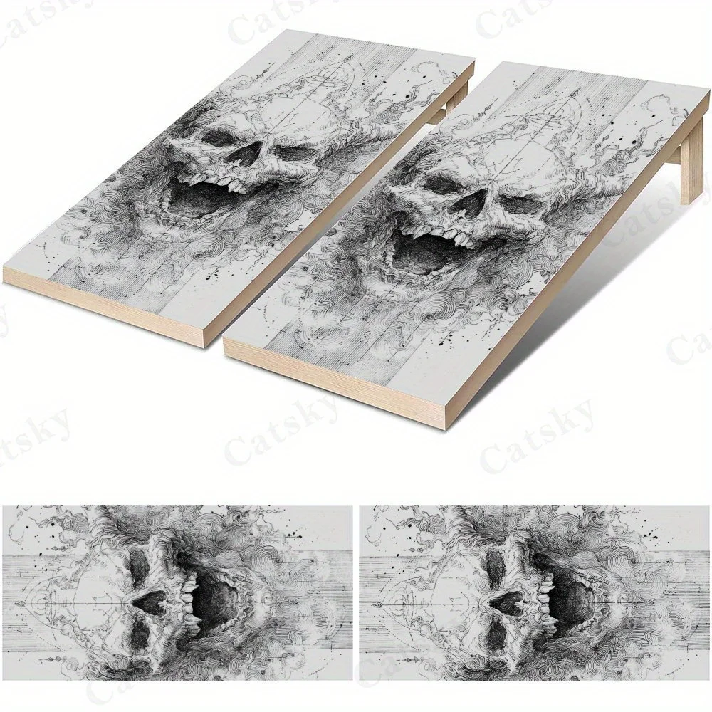 

Плоские виниловые наклейки для песочной доски с черепом и рогами и облаками 2D — без пузырьков, простое нанесение, водонепроницаемость, одношаговый ремонт для