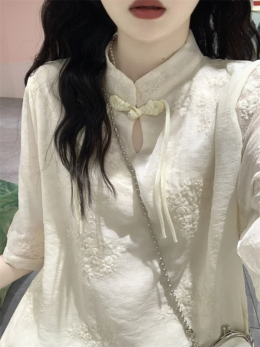 

Платье женское летнее в китайском стиле с цветочной вышивкой, больших размеров (до 136 кг), нежное, свободное, универсальное, длинное, в стиле «первая любовь»