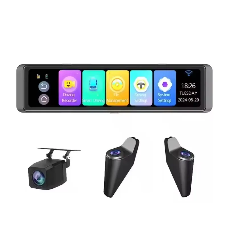 

1-Year 12-Inch Full Touchscreen IPS Dash Cam ADAS Dual Lens Rearview Mirror 360 Degree Blind Spot Warning BSD Video Recorder For