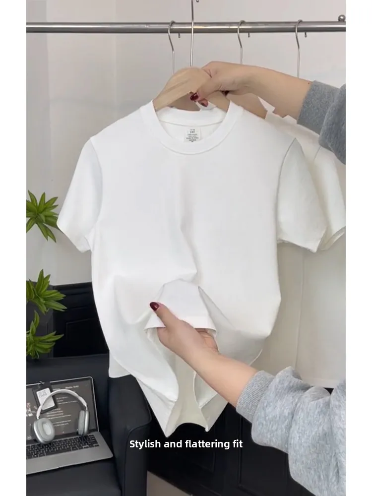White Heavyweight 300g Pure Cotton Men's T-shirt Summer Cleanfit Shoulder round Neck Short Sleeve Inner Wear Half Sleeve
