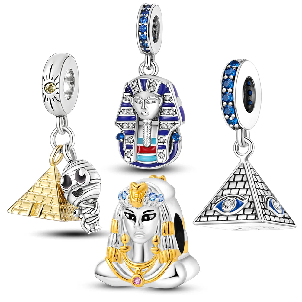 Silver Plated Pyramid Mum Dangle Charm Fit Pandora Bracelet Cleopatra Pharaoh Charms Beads Pendant Original Jewelry