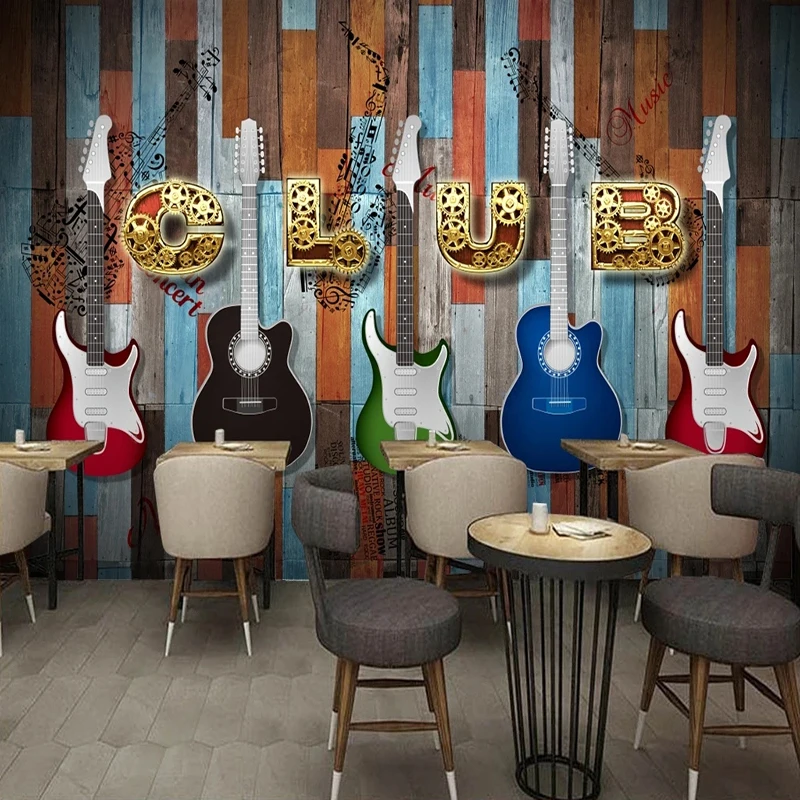 Custom Any Size Mural Wallpaper Nordic Vintage Electric Guitar board Fresco Background Wall Decor Blackboard Graffiti Wall Stick