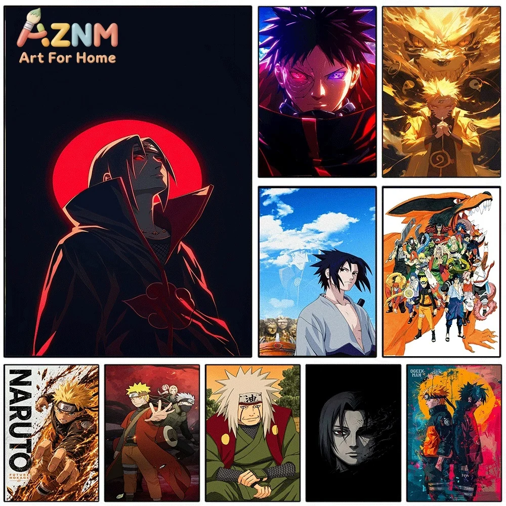 Naruto Anime Akatsuki Uchiha Itachi Red Moon Canvas Wall Art Print Poster Unframed Canvas Painting Home Living Room Bedroom De