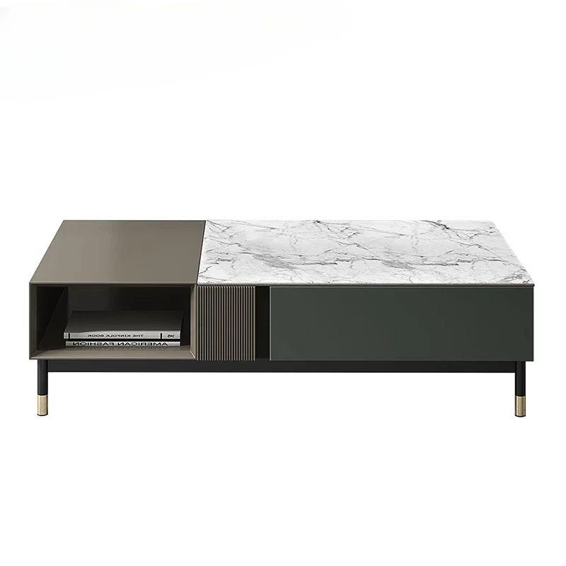 

Nordic Light Luxury Slate Coffee Table with Storage Space and Drawers Minimalist Modern TV Cabinet Combination for Living Room