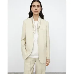 TT@  Blazer Style 2023 Autumn/winter New Nordic Minimalist Style Linen Basic Classic Suit Women's Top