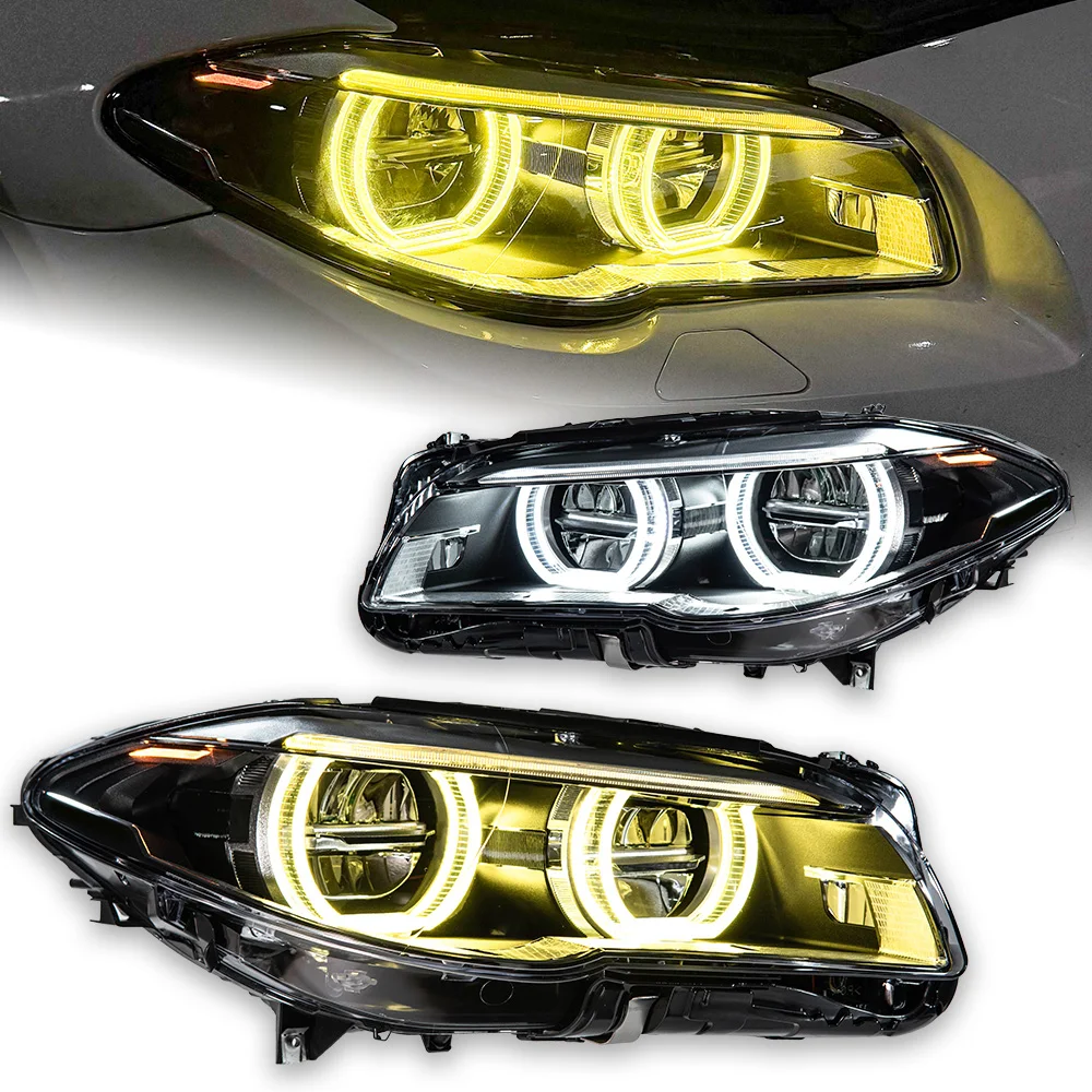 Image of AKD Car Styling LED-Scheinwerfer für BMW 5er Serie F10 F11 Scheinwerfer 2010-2017 CSL-Gelb DRL Angel Eye LED-Frontleuchte Autozubehör