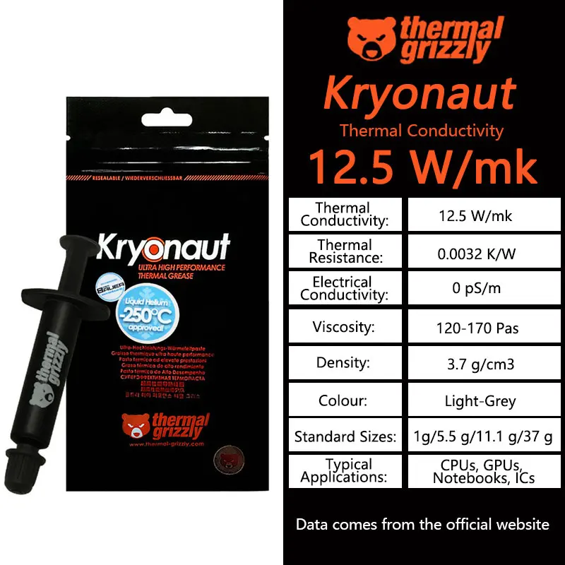 Thermal Grizzly Kryonaut 12.5W/mk Thermal Paste for  CPU/GPU Cmputer Radiator AMD Intel Processor Heat Sink Silicone Grease