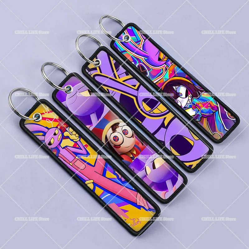 Amazing Digital Circus Webbing Keychain for Car Motorcycle Keyring Tags Cartoon Ribbon Key Holder Charm for Bag Backpack Decor